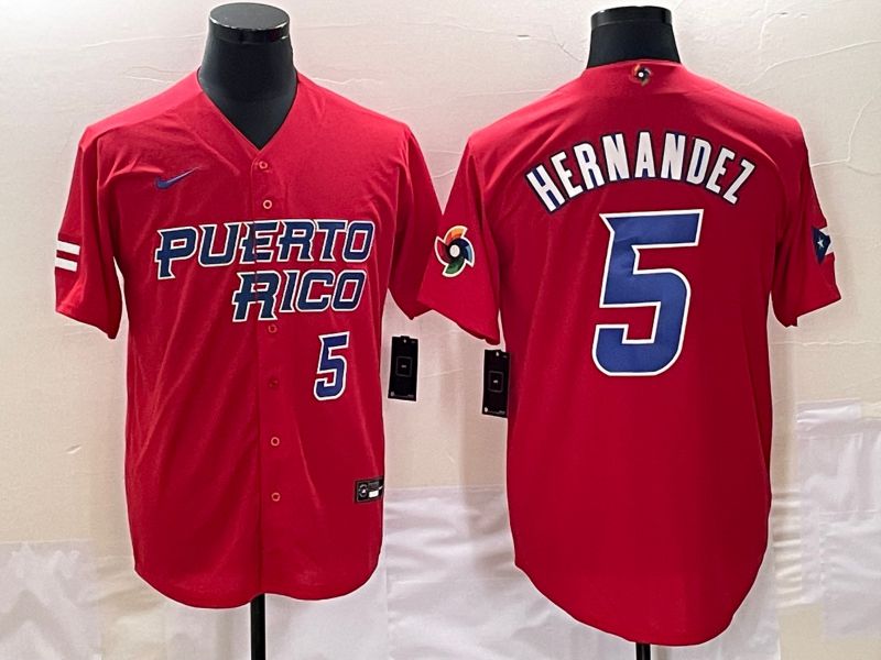 Men 2023 World Cub Puerto Rico #5 Hernandez Red Nike MLB Jersey4->more jerseys->MLB Jersey
